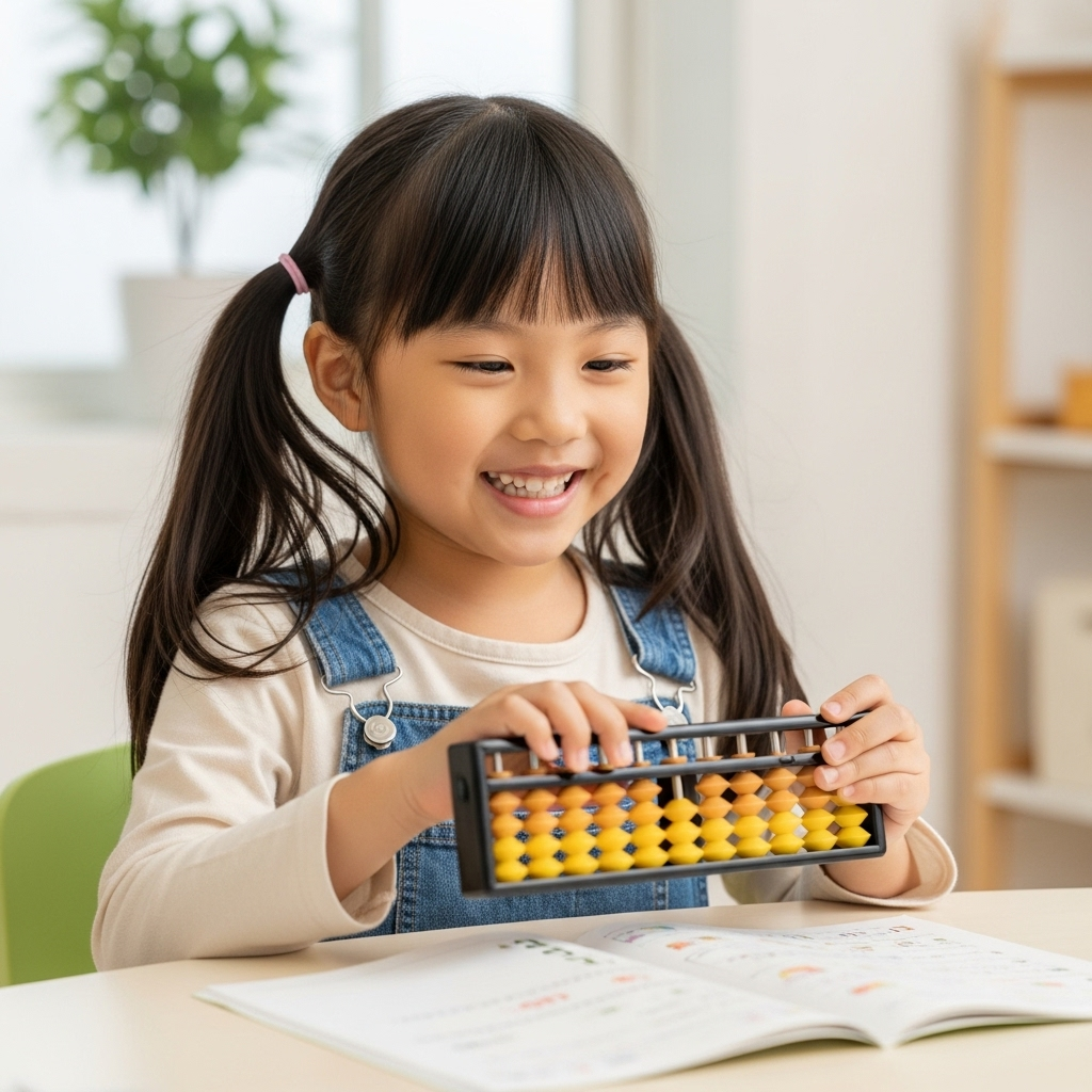 そろばんオンラインの無料体験レッスン中、楽しそうな子どもの表情