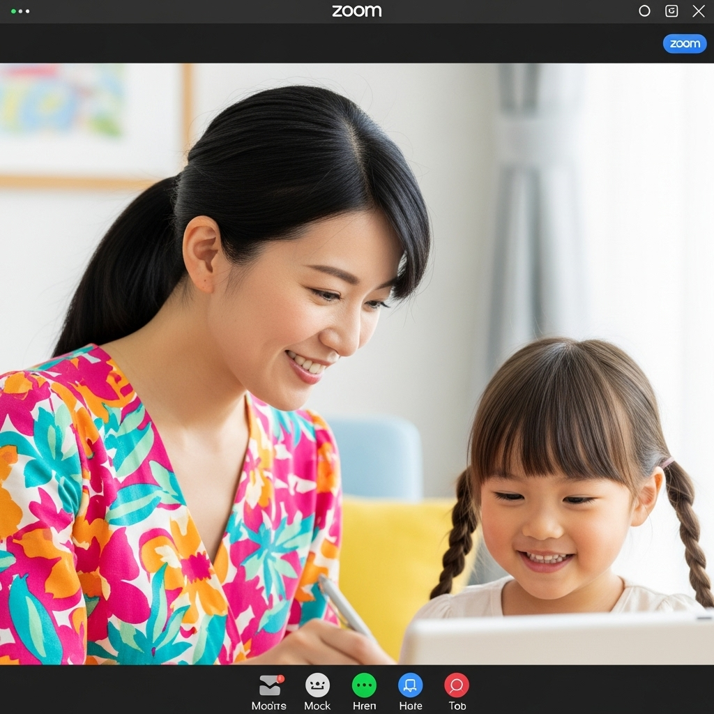 そろばん講師がZoomで個別指導している様子